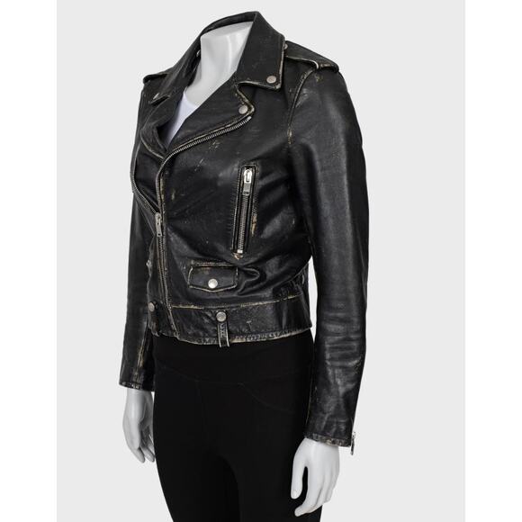 Saint Laurent Distressed Black Leather Jacket - Size 38/M - Picture 2 of 6